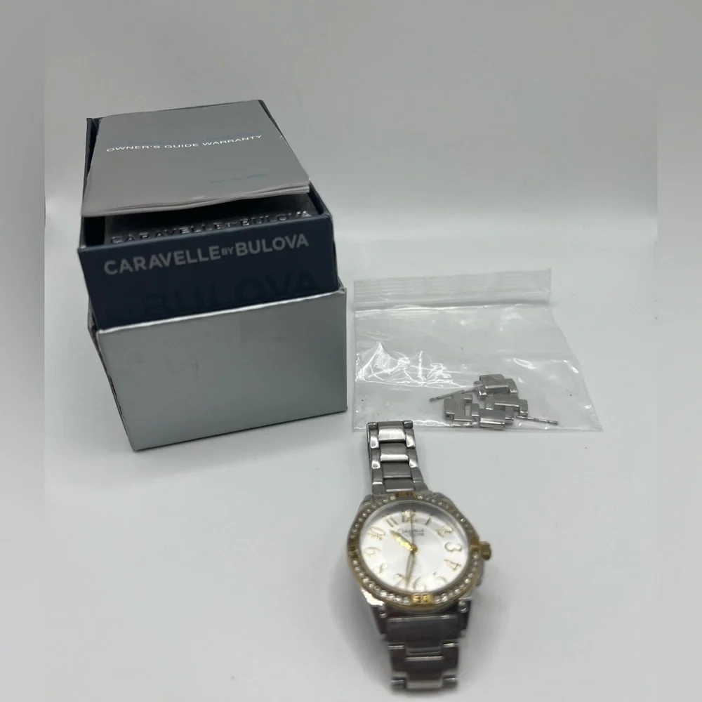 Caravelle by Bulova 45L132 Two-Tone Crystal Women’s Watch w/ Extra Links